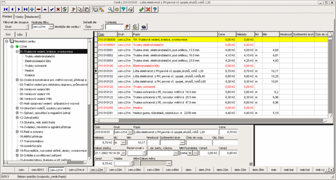 Ceník s navigátorem